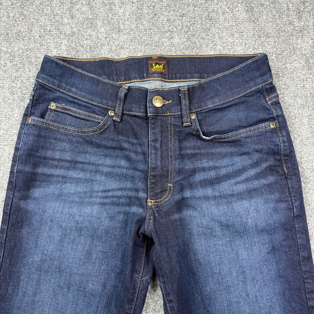 Lee Mens Slim Straight Denim Jeans Size 32x30 Comfort Stretch Blue Gusseted - Picture 3 of 12